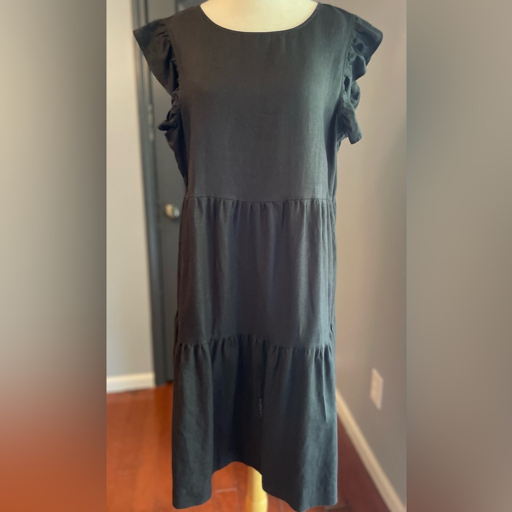 Sak’s Fifth Ave Linen Black Tiered Summer Dress